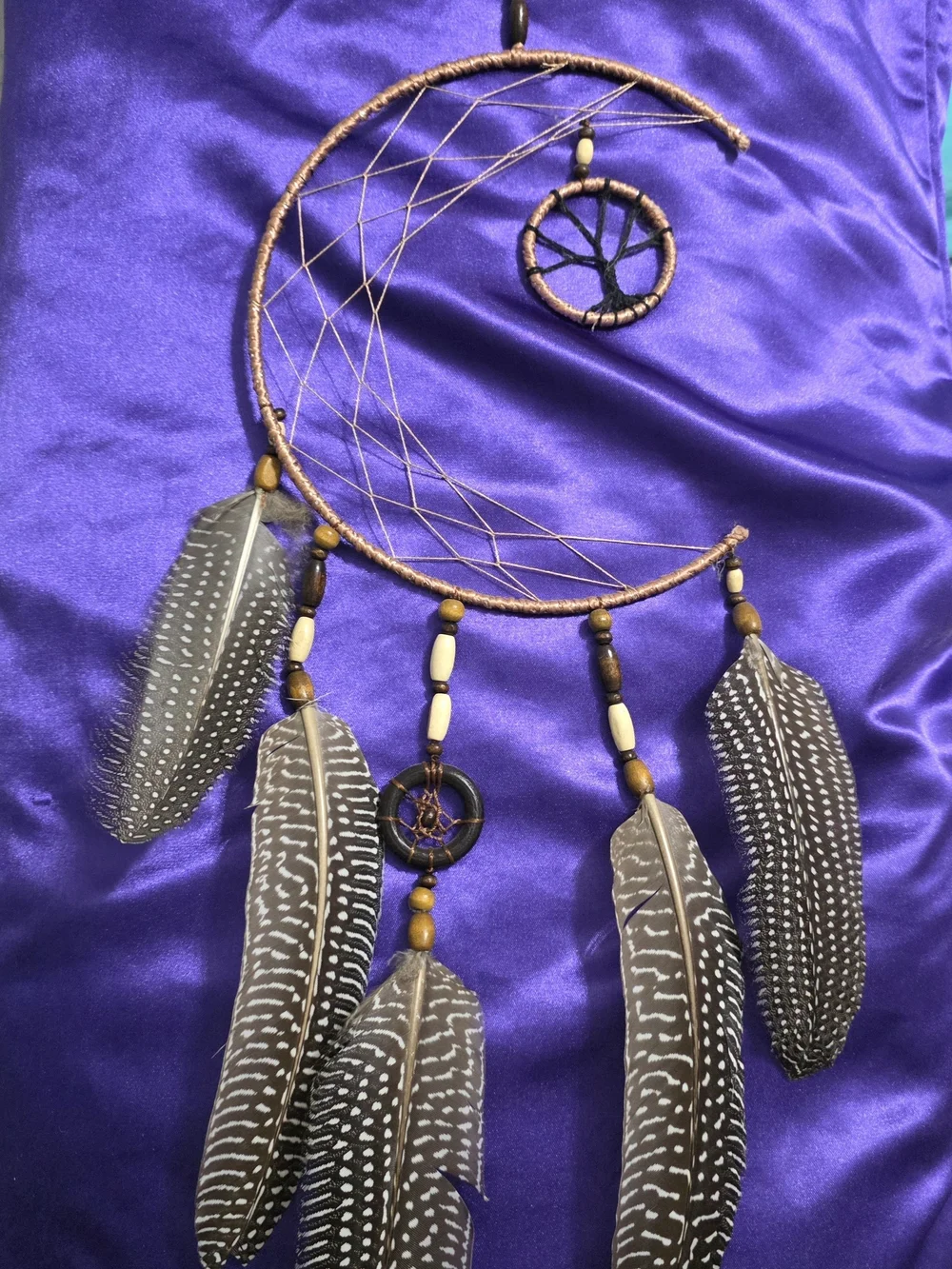 Handcrafted Brown Feather Crescent Dreamcatcher Wall Decor